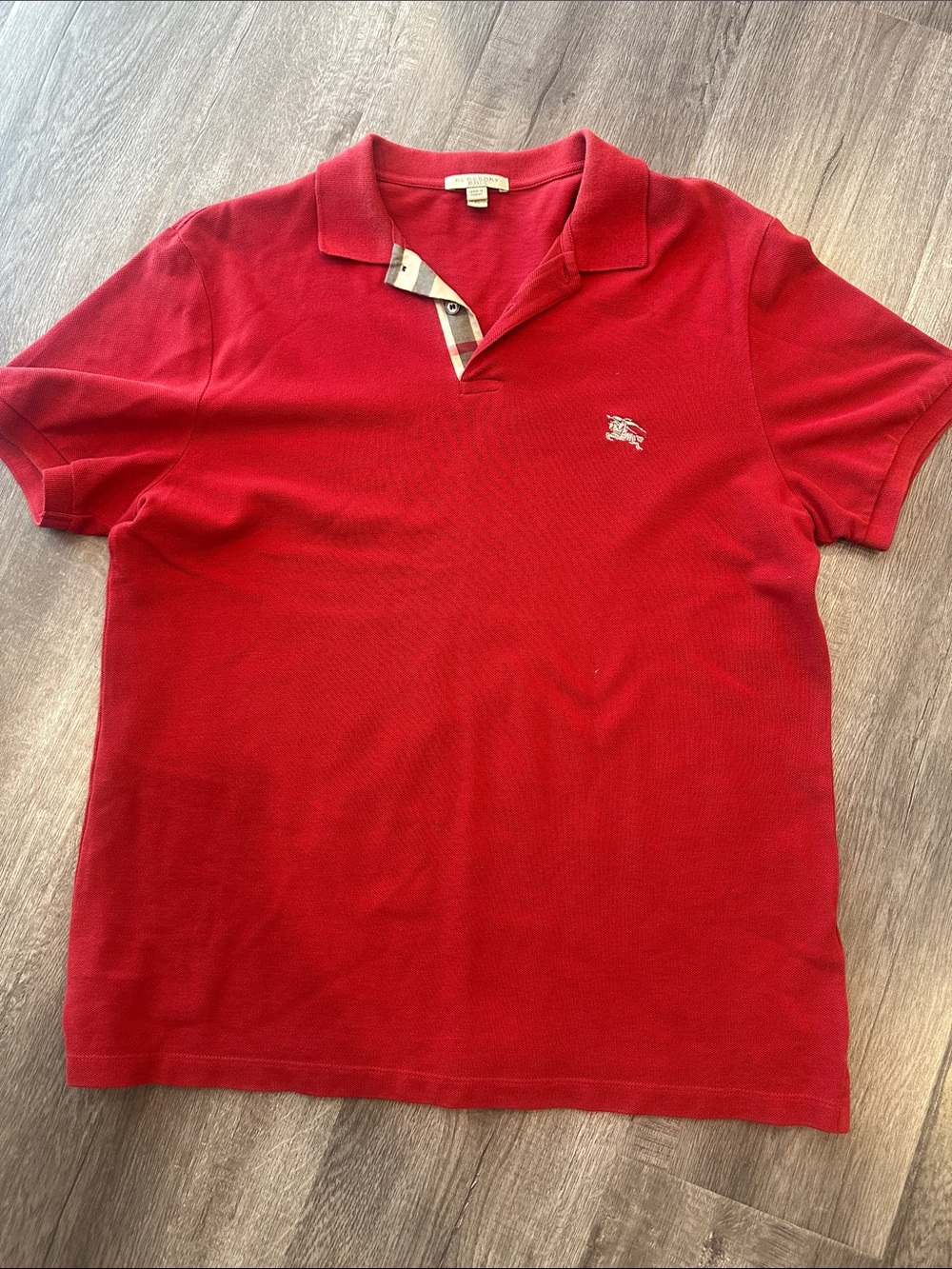 Burberry Red Short-Sleeve Polo with Signature Check Trim